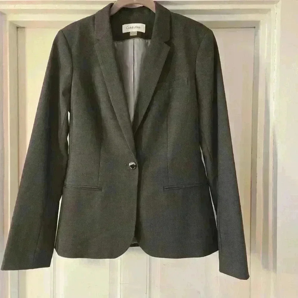 Calvin Klein One Button Blazer Grey size 4